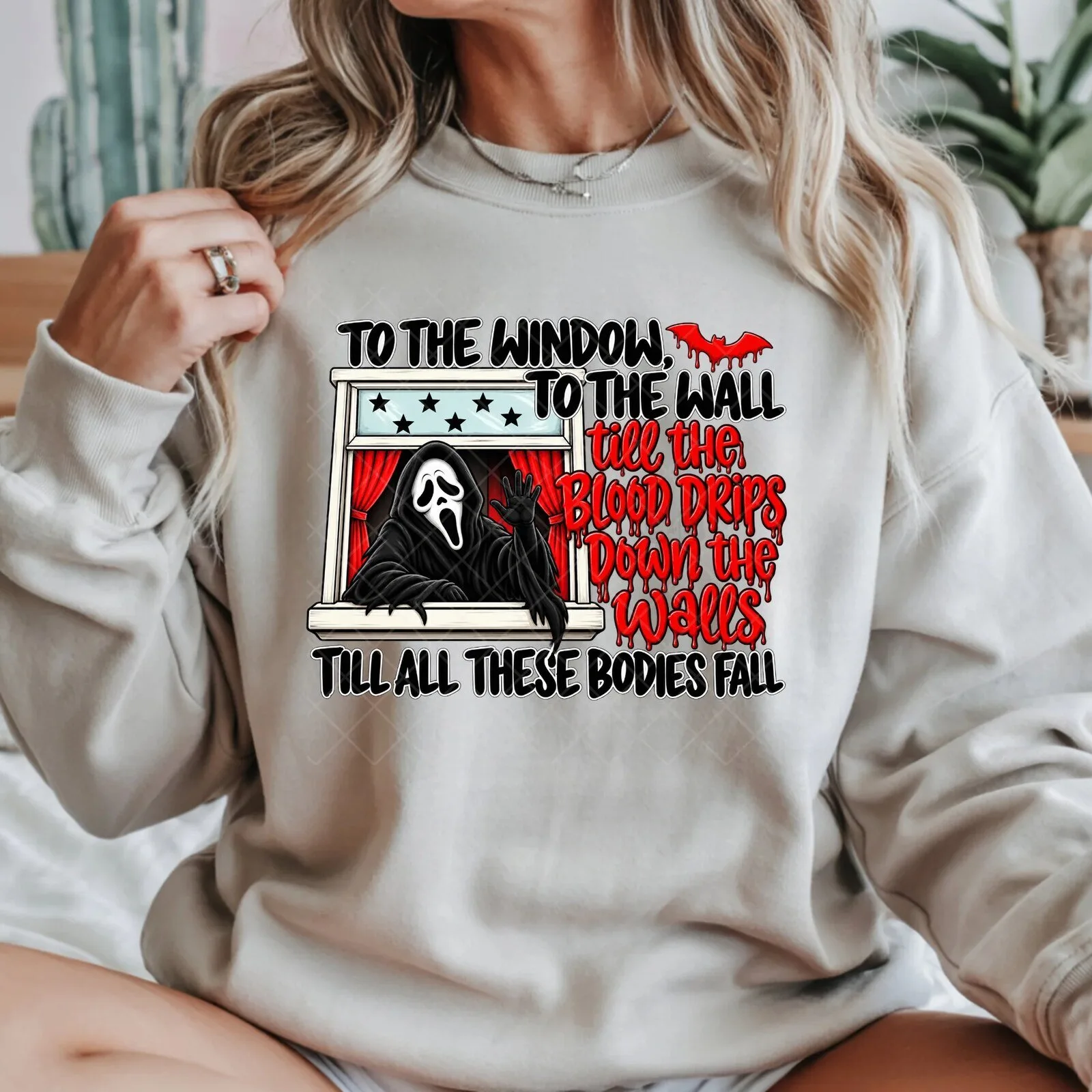 Scream Ghostface To The Window To The Wall Halloween Blood Drips Sweatshirt
