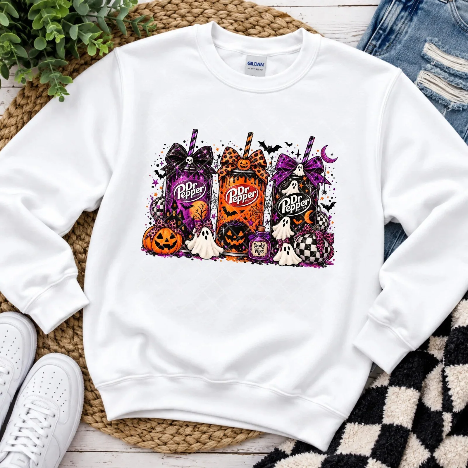 Spooky Dr Pepper Trio Cans Halloween Graphic Sweatshirt