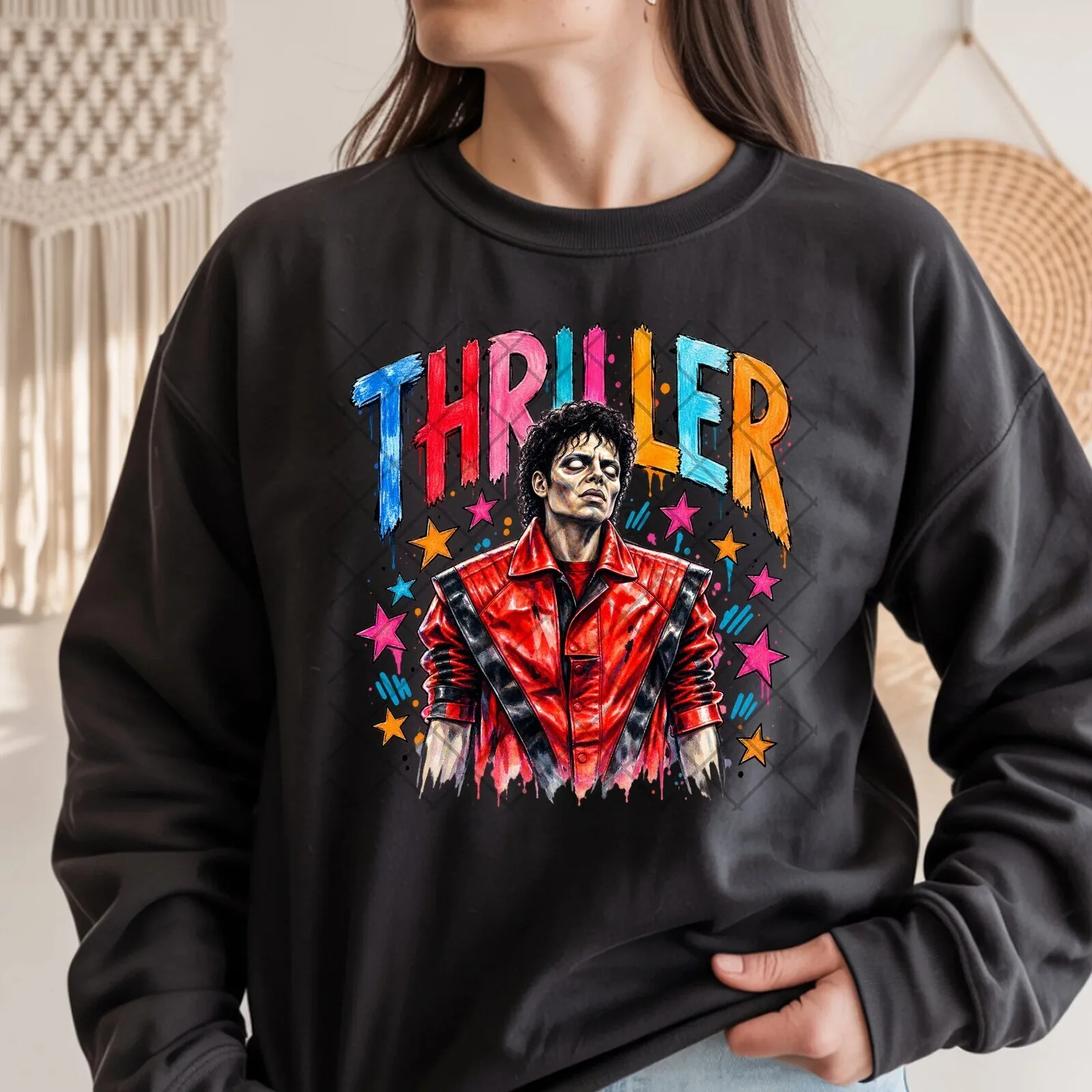 Michael Jackson Thriller Album Cover Art Unisex Crewneck Sweatshirt 5 Michael Jackson Thriller Album Cover Art Unisex Crewneck Sweatshirt