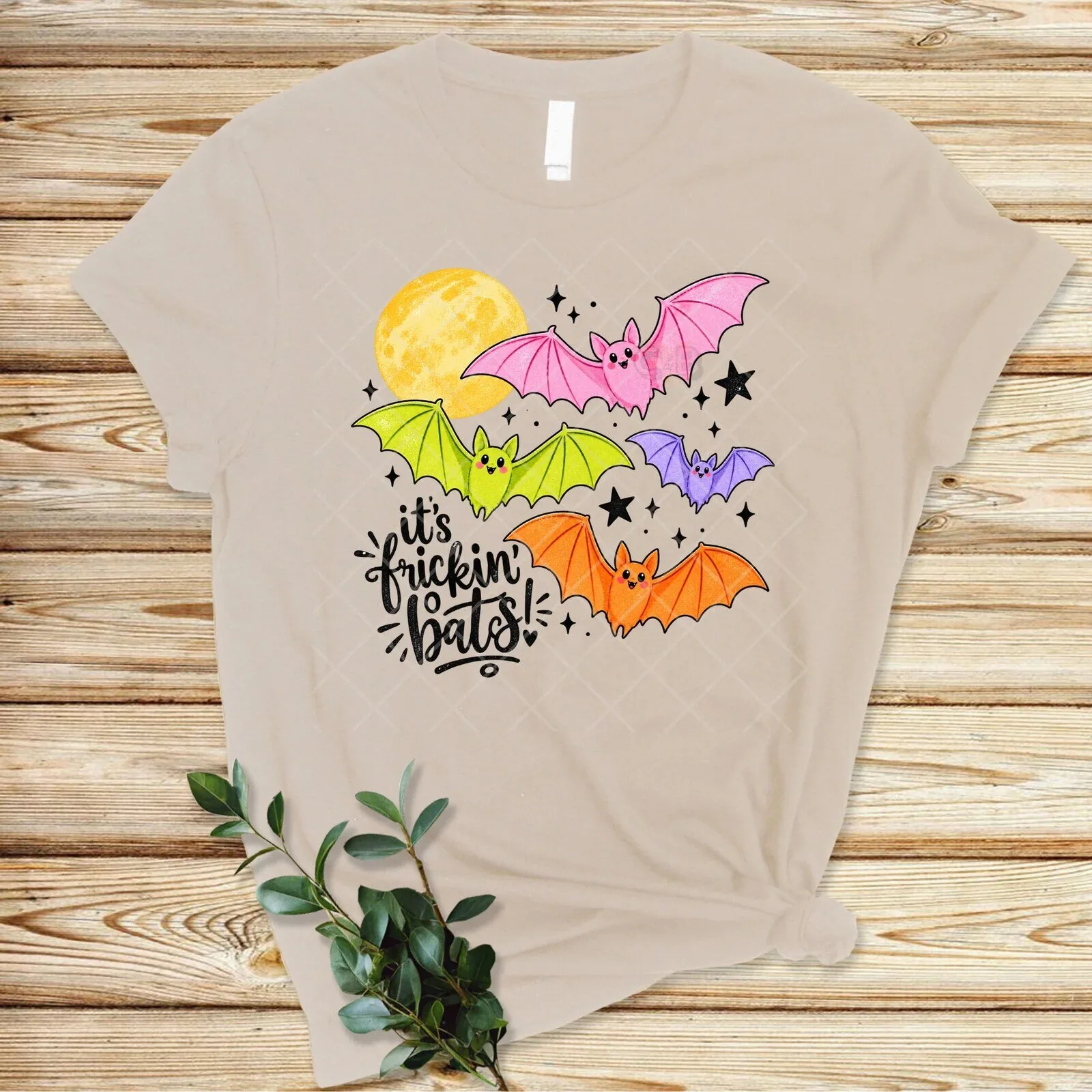 It's Frickin' Bats Halloween Moon and Colorful Bats Graphic T-Shirt