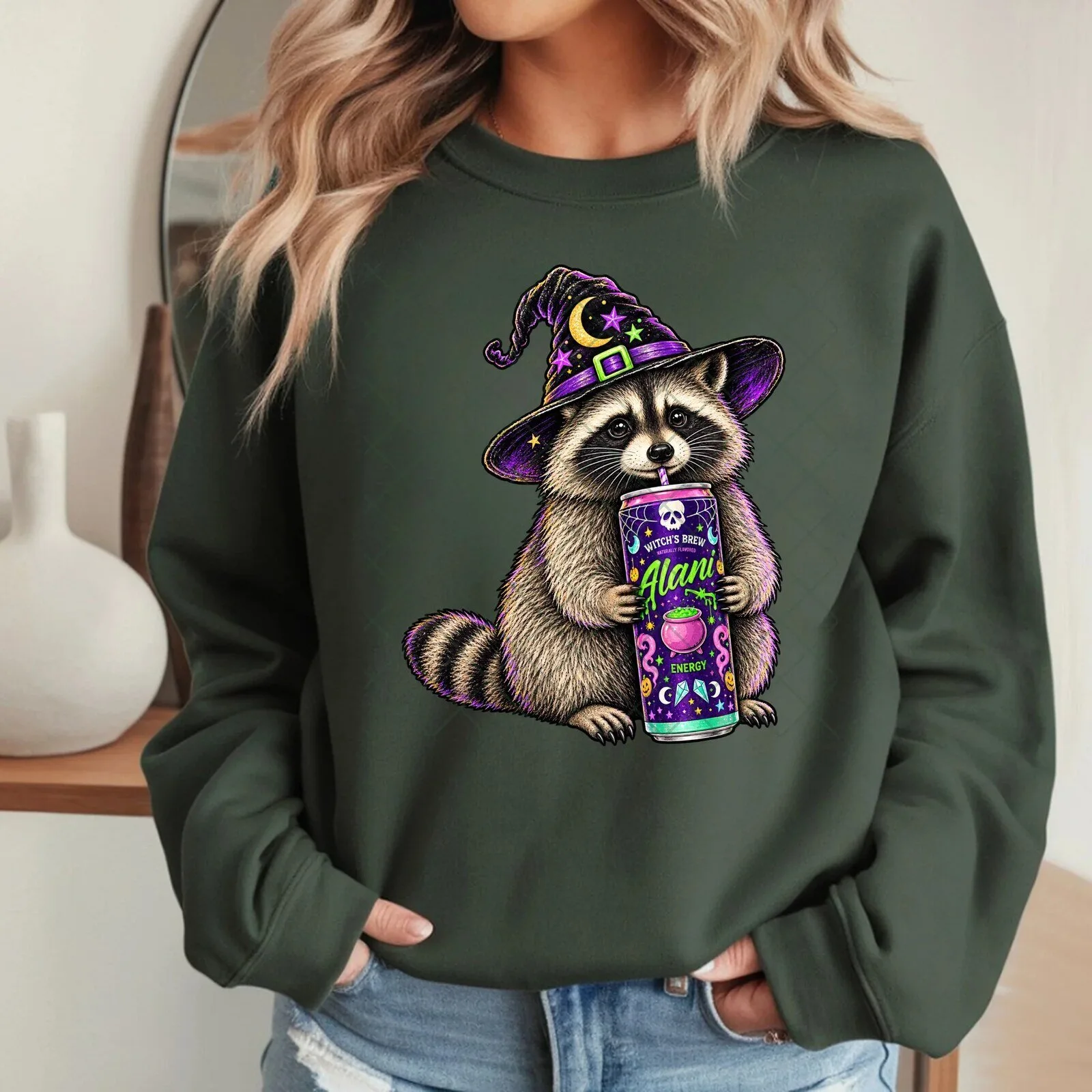 Witches Brew Alani Energy Drink Raccoon Halloween Graphic Sweatshirt