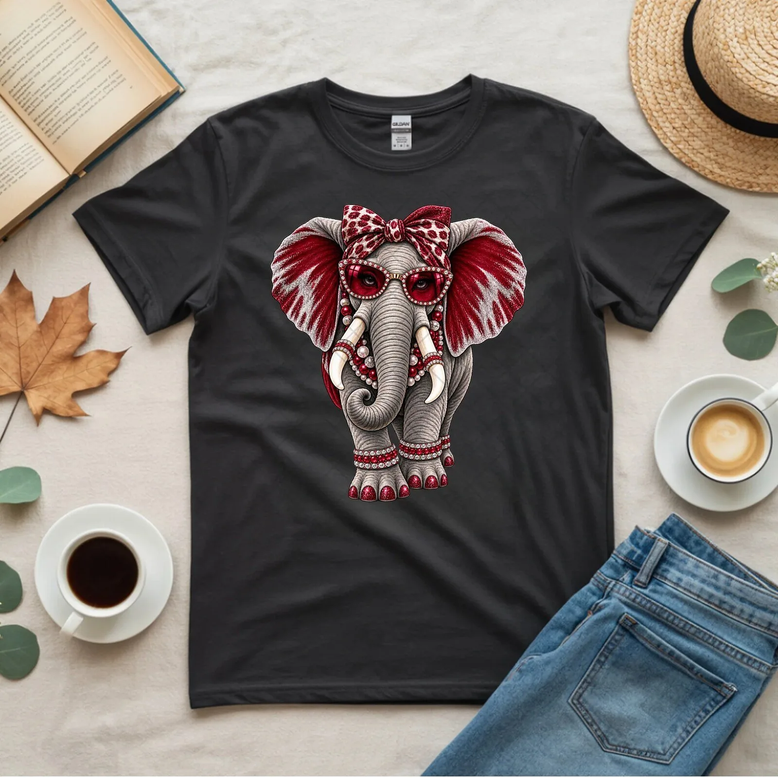 Fancy Bling Elephant Red Bandana Sunglasses Graphic T-Shirt