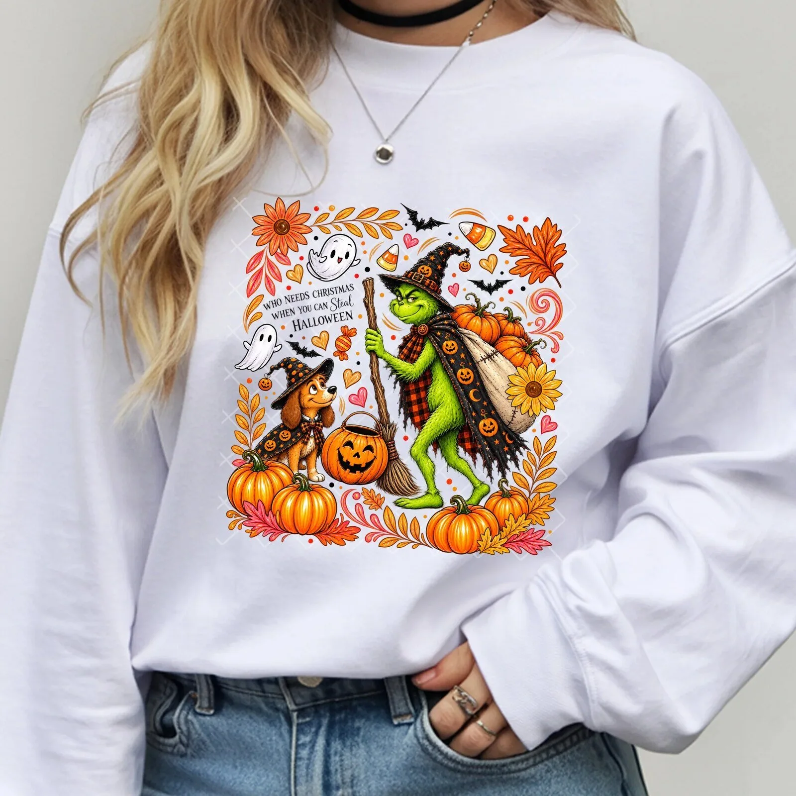 Grinch and Max Halloween Witch Costume Sweatshirt