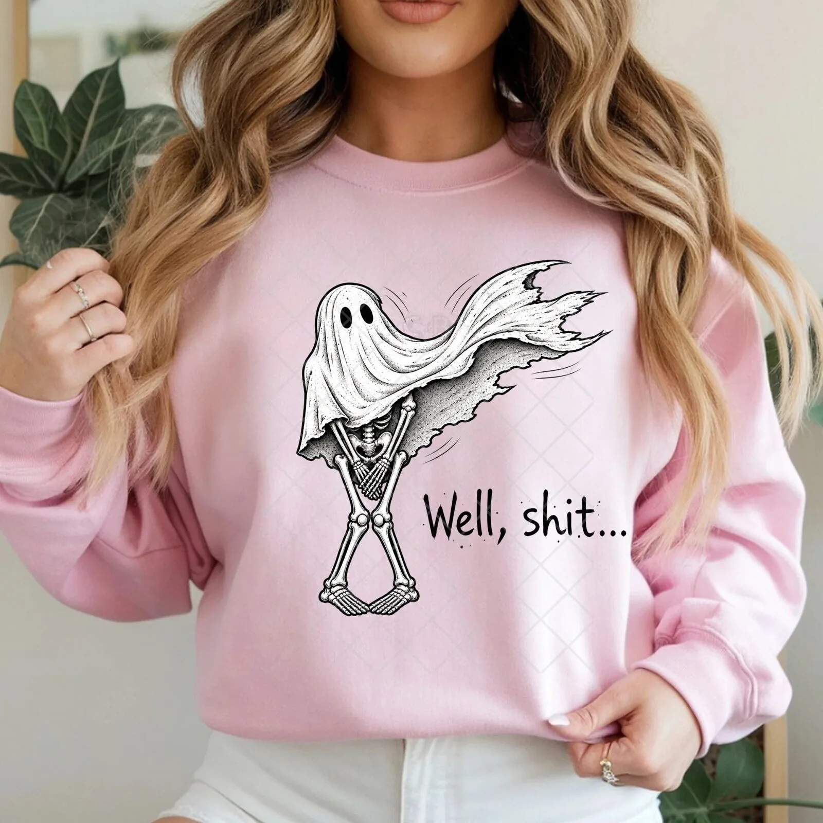 Funny Shy Ghost Skeleton Well Shit Halloween Spooky Humorous Sweatshirt