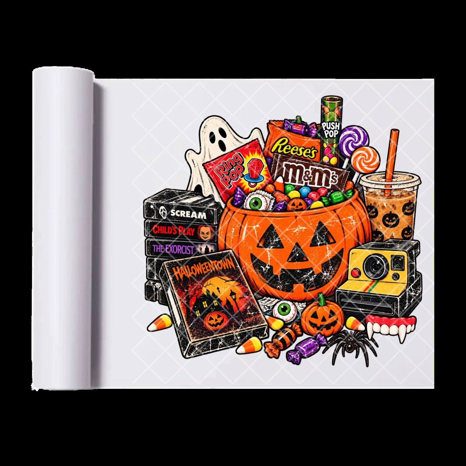 Retro Halloween Candy Collage Iron On Transfer Ready To Press For Apparel