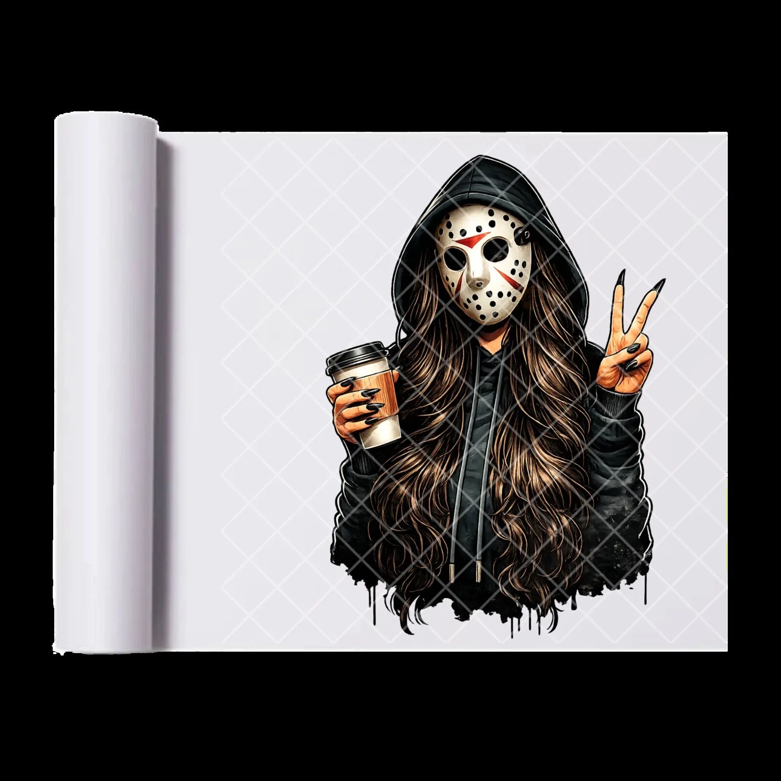 Jason Voorhees Masked Girl with Coffee Horror Movie Ready To Press Heat Transfer 6 Jason Voorhees Masked Girl with Coffee Horror Movie Ready To Press Heat Transfer