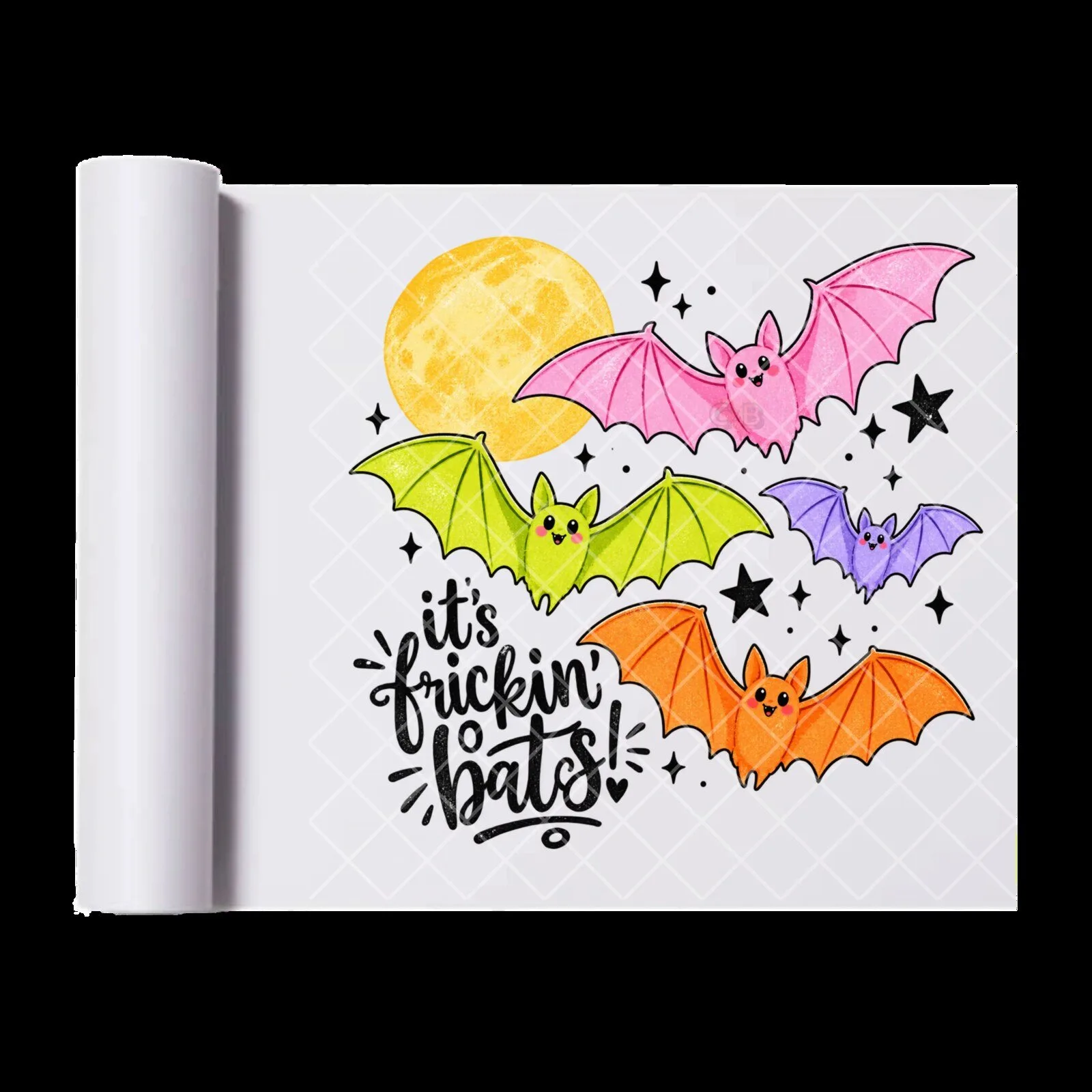 It's Frickin' Bats Colorful Halloween Full Moon and Starry Night Iron-On Transfer