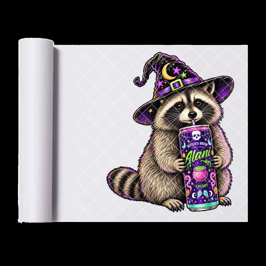 Witch's Brew Alani Energy Drink Raccoon Halloween Heat Transfer Decal Witch's Brew Alani Energy Drink Raccoon Halloween Heat Transfer Decal