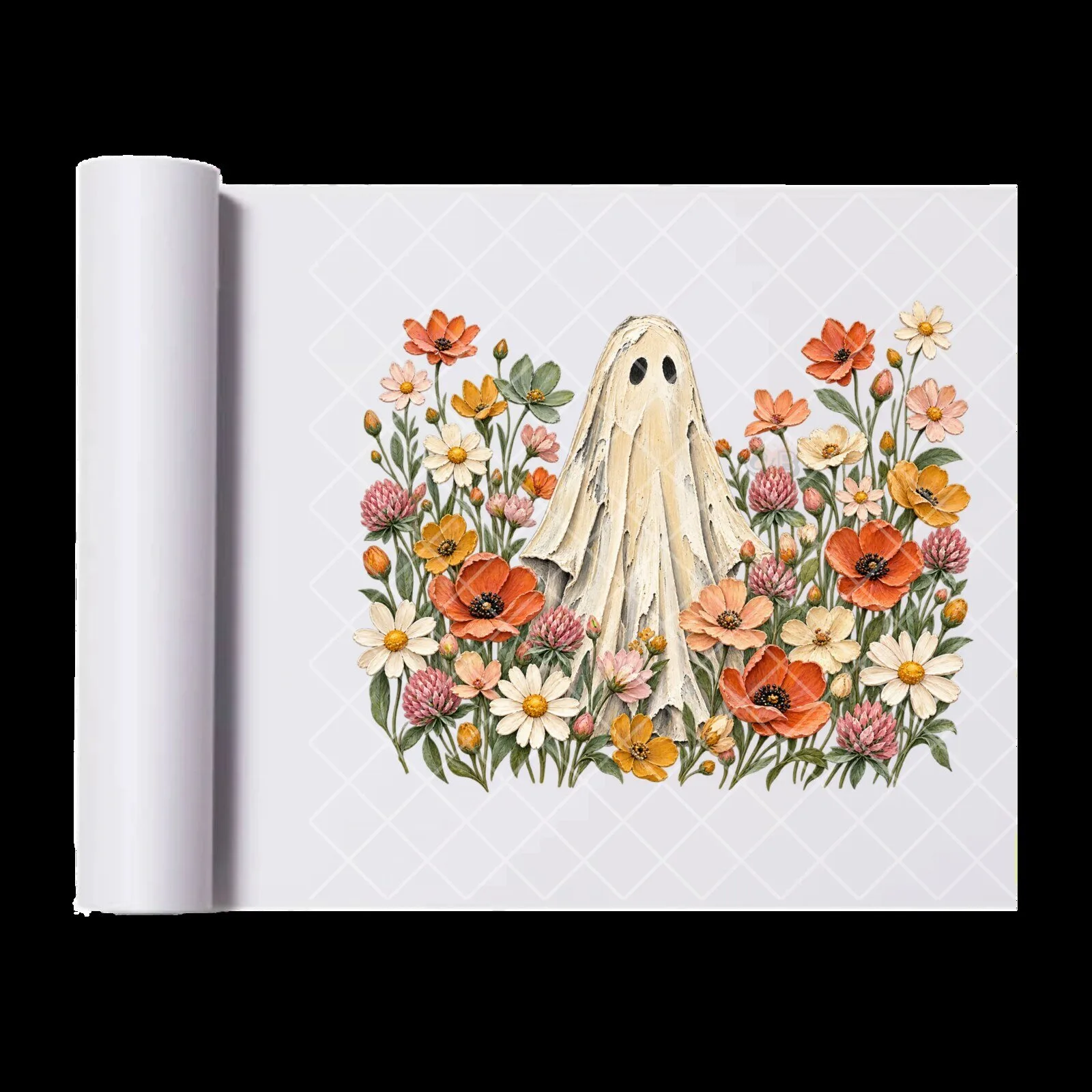 Whimsical Ghost in Wildflower Bloom Ready to Press Print Transfer