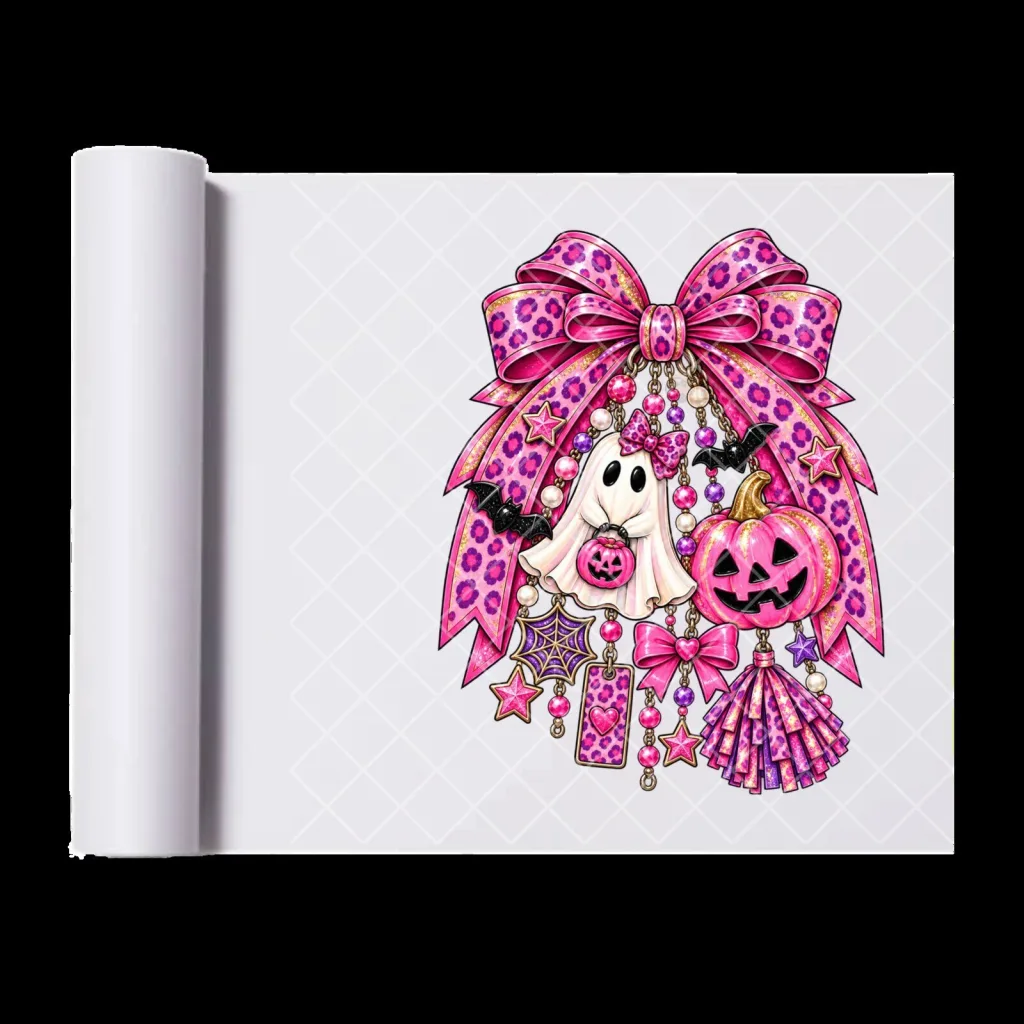 Breast Cancer Awareness Pink Leopard Halloween Ghost Pumpkin Bowknot Heat Transfer Sticker Breast Cancer Awareness Pink Leopard Halloween Ghost Pumpkin Bowknot Heat Transfer Sticker