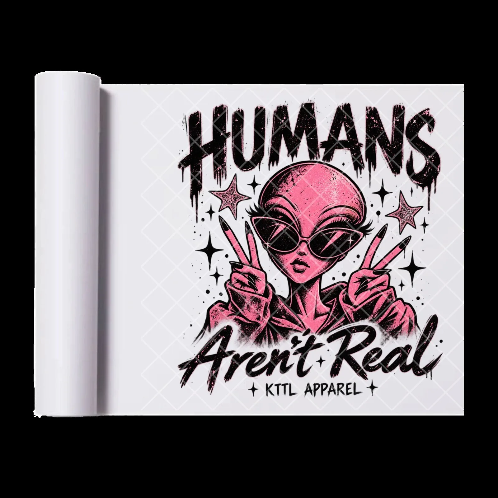 Humans Aren't Real Pink Alien Peace Sign Trendy Apparel Direct Print Film Transfer