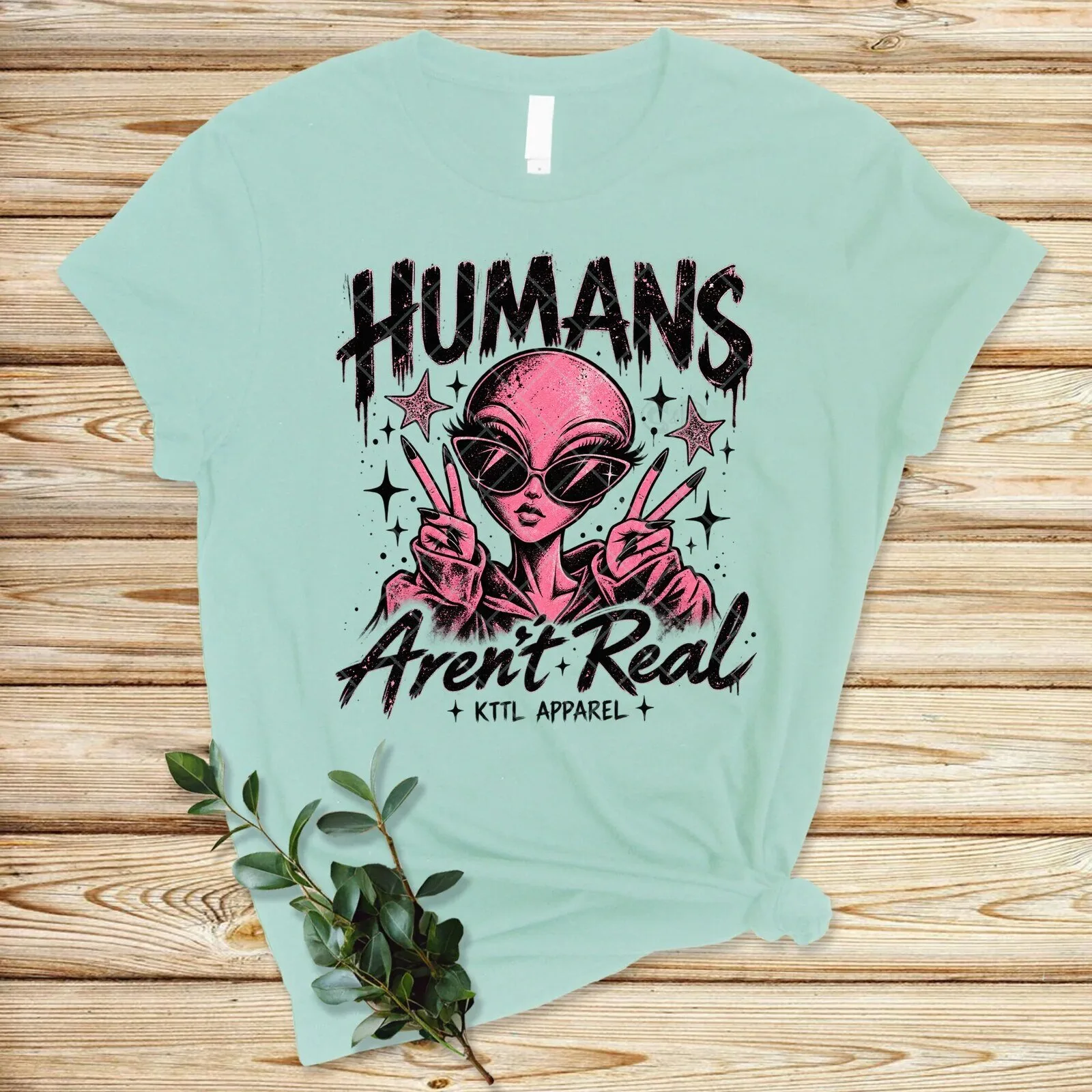 Humans Aren't Real Pink Alien Graphic T-Shirt for Women and Men