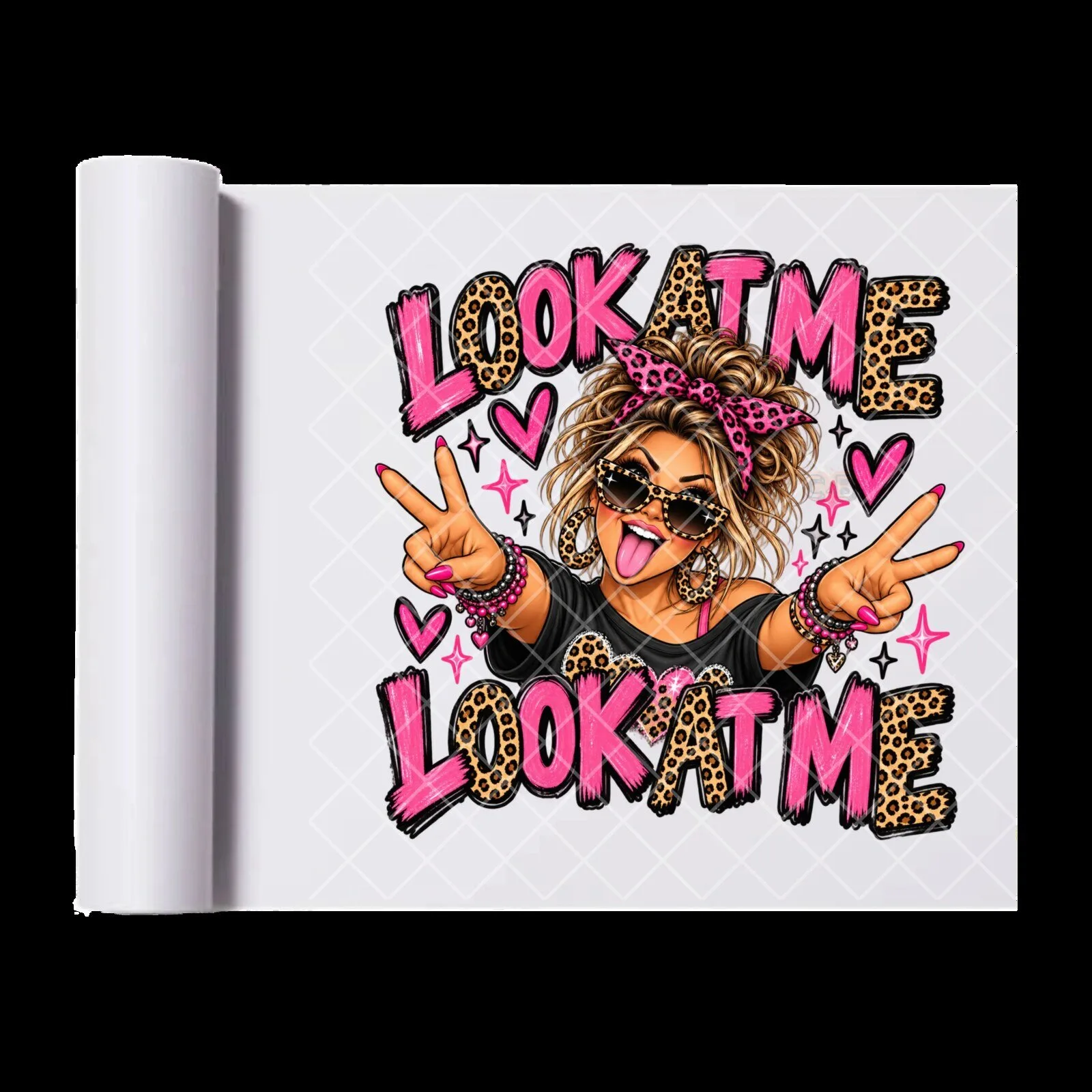 Look At Me Girl Leopard Print Bandana Sunglasses Tongue Out Peace Sign Heat Transfer 6 Look At Me Girl Leopard Print Bandana Sunglasses Tongue Out Peace Sign Heat Transfer